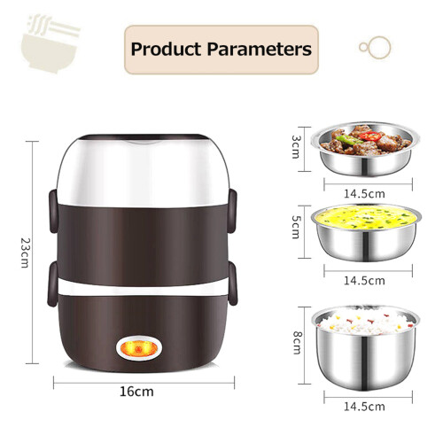 Stainless Steel Electric Lunch Box 3 Layers, 200W, Coffee 1