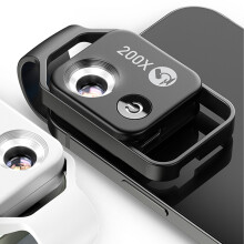 Microscopio da tasca HD 200X con lente CPL, clip per cellulare, batteria integrata