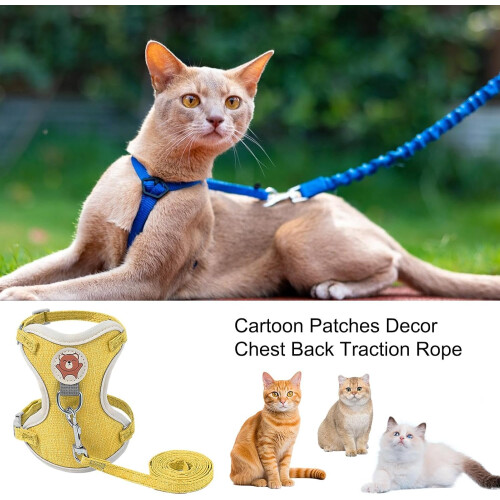 Cat Kitten Walking Vest Harness Breathable Polyester Adjustable Straps Easy Buckle Yellow Small Multi Purpose 2