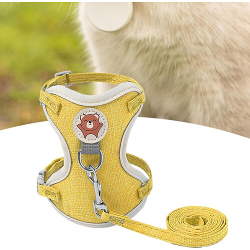 Cat Kitten Walking Vest Harness Breathable Polyester Adjustable Straps Easy Buckle Yellow Small Multi Purpose 1