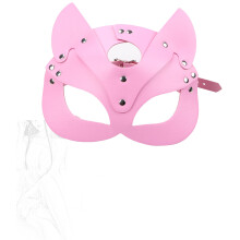 BDSM Cat Mask Pink Leather Bondage Mask with Ears Adjustable Fit for Fetish Role Play