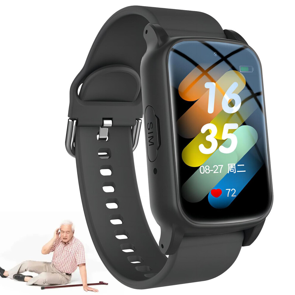 Black Fall Detection Smartwatch Gps Tracking, Sos Call, Waterproof Hd Video & Voice, Geofence, Health Monitor, Antilost,