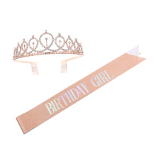 Birthday Queen Sash and Crown Set Gold Adjustable Strap WrinkleResistant Party Accessories for Girls