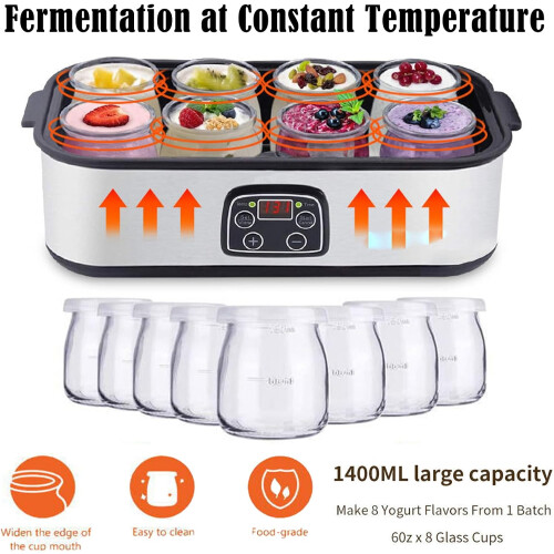 Electric Yogurt Maker with Adjustable Temperature and Timer, 8 Glass Jars, 48Hour Fermentation 2