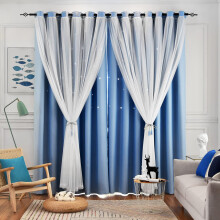 Double Layer Blackout Curtains Blue 42x63 Inches, 2 Panels Set For Bedroom And Kids Rooms