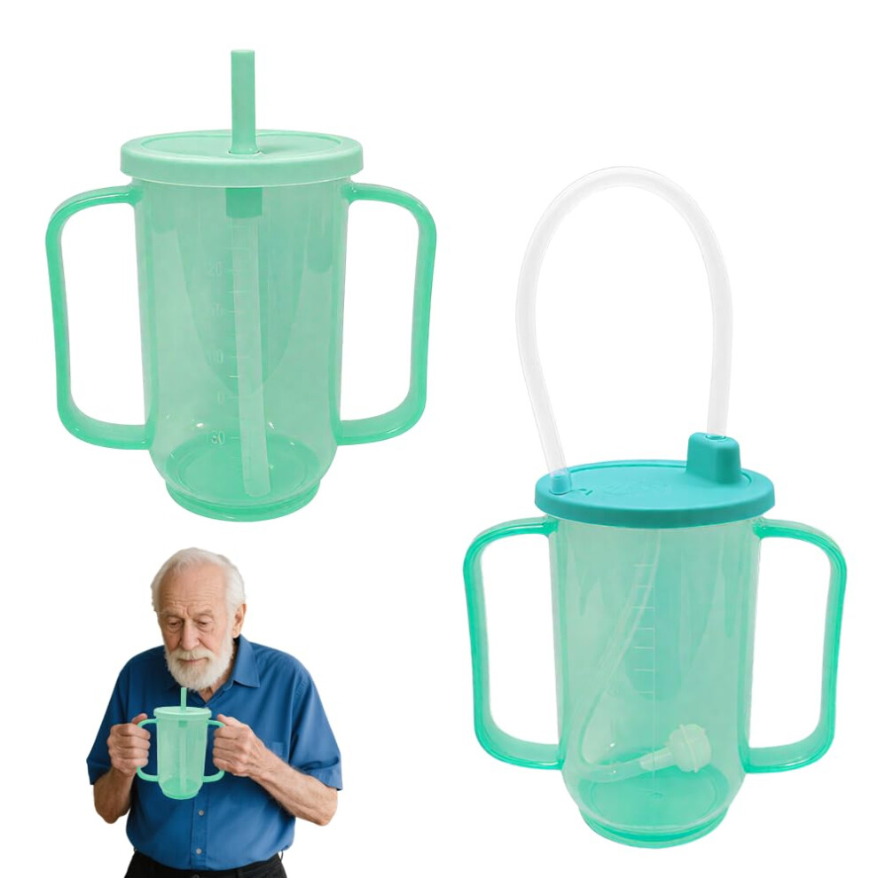 350 ml Elderly Spill Proof Cups 2 Pack Unspillable Drinking Cups with Lid and Straw for Disabled Hospital Care