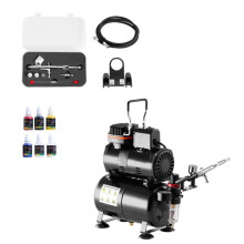 Kit Aérographe avec Compresseur d’Air 1/6 HP et Réservoir-Duoku-Ensemble avec Pistolet à Double Action-3 Buses-Peinture Acrylique