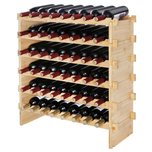 Casillero de Vino - DUOKU - Modular Apilable - 48 Botellas - Madera de Bambú - 6 Niveles