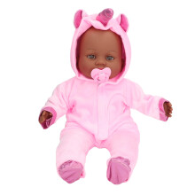 Muñeca negra tipo baby-doll de 16 pulgadas con jumpsuit rosa y chupete