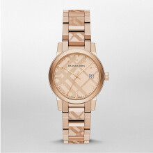 NEW BURBERRY BU9146 LADIES THE CITY ROSE GOLD CHECK DIAL WATCH -1 YEAR WARRANTY
