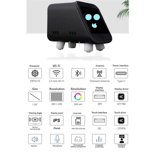 Para DeepSeek XiaoZhi AI Chat Robot 1,54 Polegadas LCD Touch Screen Wifi Weather Clock ESP32-S3 N16R8 Placa de Desenvolvimento A 1