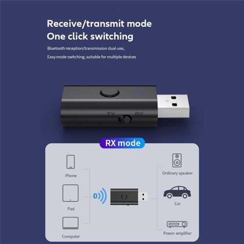 5.3 Transceiver Receiver 2 In 1 USB  Adapter, 3,5 mm Aux Trådlös USB Adapter för PC Home Sound System 1
