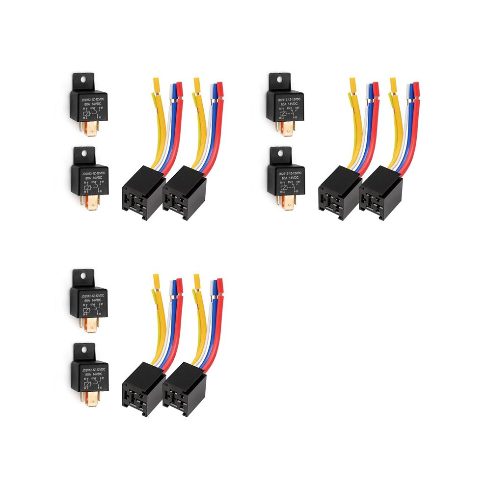 6X Car Relay With Harness, 5Pin 80A Relay /Off Normally Open Spdt Relay Socket Plug Jd2912-1Z-12Vdc 80A 14Vdc 6032539525581