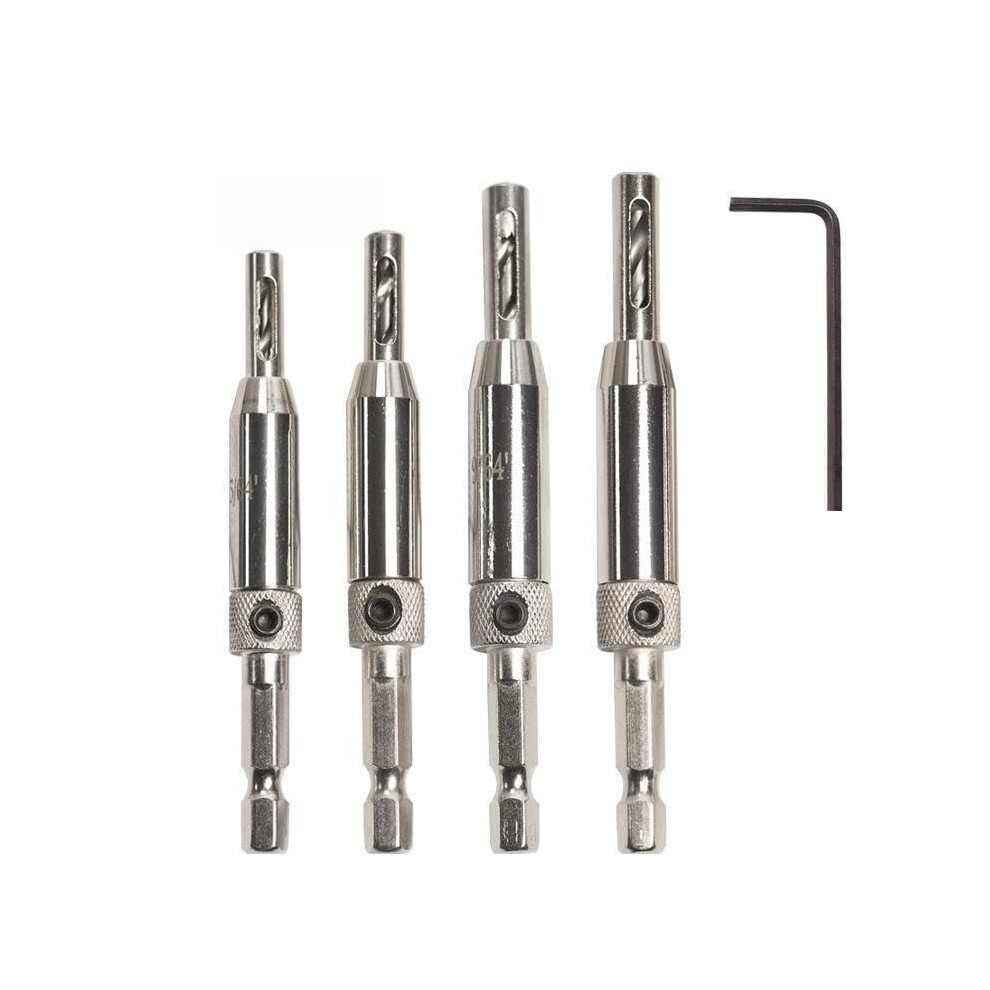 Self Centering Hinge Drill Bit Set, Hss Hex Shank, Precise Woodworking Door Cabinet Pilot Holes 9347817506112