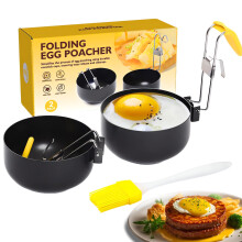 Stainless Steel Egg Poacher Pan with HeatResistant Folding Handle, 2 Cup AntiOverflow Design