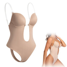 Corset modelator fără spate pentru femei, invizibil pe sub rochie, material elastic confortabil, design fără cusături, decolteu adânc, purtare