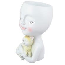 Pot de fleurs en résine Funny Face, 18,5 cm, décoration intérieure blanche