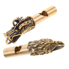 2pcs Vintage Eagle Head Copper Emergency Whistle Keychain for Hiking Camping Survival