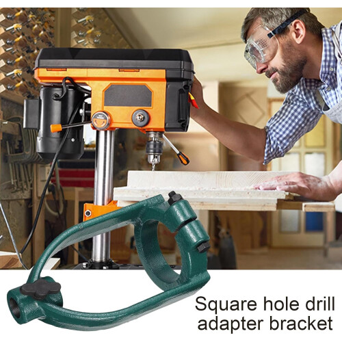 Square Hole Drill Attachment Bracket For Bench Drill And Hand Drill Jig, NonSlip Fixing Bracket Green 2