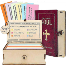 Coffret de 150 cartes de versets bibliques en bois faites main pour émotions et sentiments. Cadeau chrétien inspirant, fin d'études.