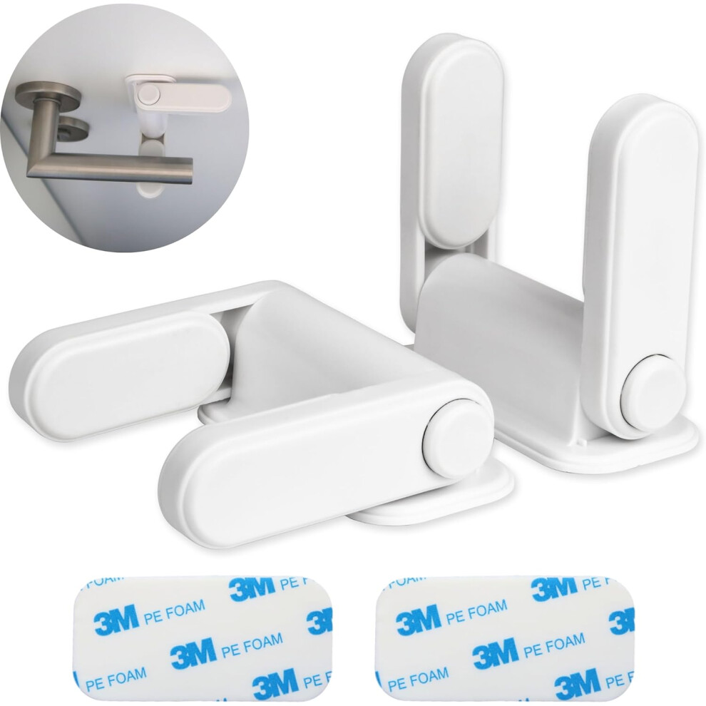 Child Proof Door Lever Lock, Toddler Door Handle Locks with Reusable Adhesive Latch, Door Handle Child Proof Safety Lock for Home Use, Baby Proofing