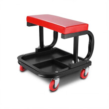 Mechanic Creeper Seat with Tool Tray and Swivel Wheels for Auto Workshop Black