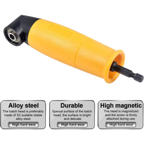 Right Angle Drill Attachment 90 Degree Power Screwdriver Adapter with 1/4 Inch Hex Bit Socket, Yellow 2