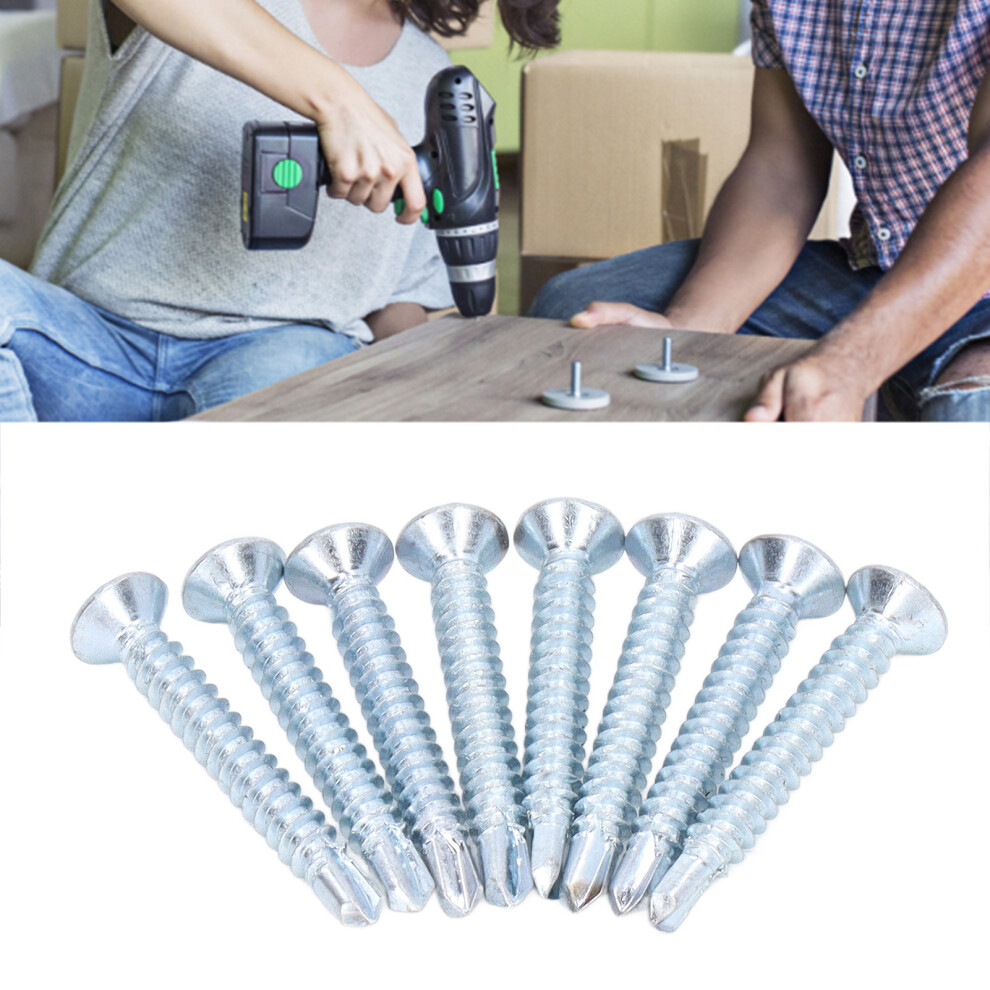50Pcs Galvanized Carbon Steel Cross Head Screws 4.2X32mm Silver 3111375603899