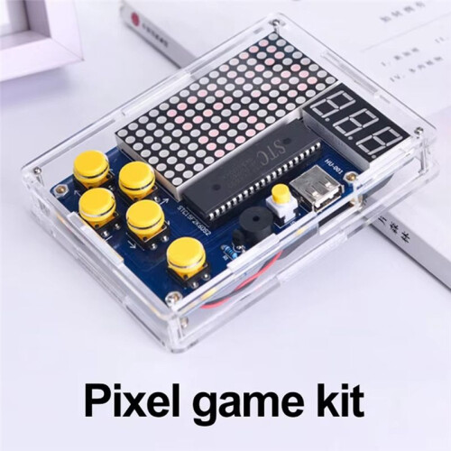 Kit de Jeu DIY Pixel Game Console 51 Microcontroller Game Console Snake Racing Pixel Game Console avec Boîtier en Acrylique 1