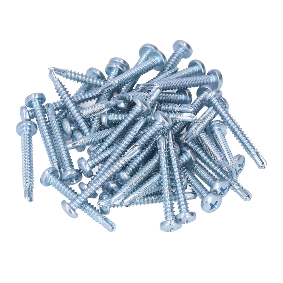 50Pcs Zinc Galvanized Self Drilling Screws 4.8X38mm Silver 4321375607110