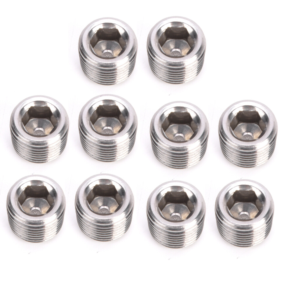10Pcs 304 Stainless Steel Bspp Male Thread Pipe Plug Hex Head 1/8In 4901382689332