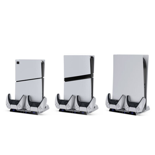 Base di Raffreddamento Multifunzione per PS5/Slim/Pro con Doppio Caricabatterie per Controller Wireless, Supporto per Hard Disk Mobile 2