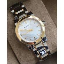 NEW BURBERRY WOMENS WATCH BU9217 STAINLESS STEEL TWO TONE STRAP WITH WHITE DIAL