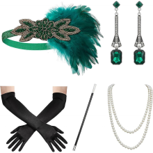 Set accessori donna stile Grande Gatsby anni '20, fascia capelli flapper, costumi anni '20 ruggenti