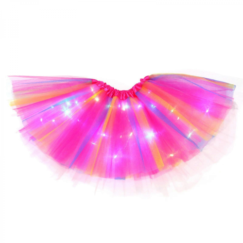 Rosa LED-Tutu-Rock, 3-lagig elastisch für Prinzessinnen.