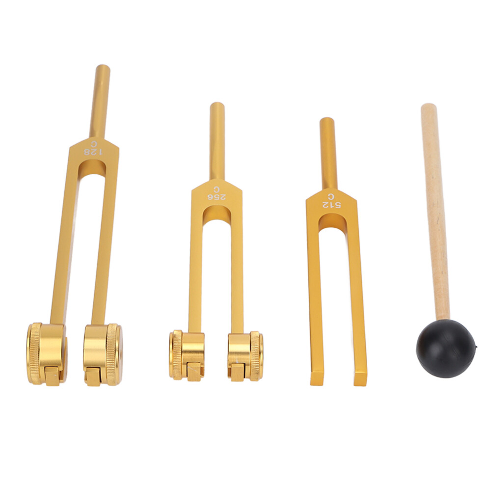 Gold 3 Pcs Aluminium Tuning Fork Set 128/256/512Hz For Sound Healing & Meditation