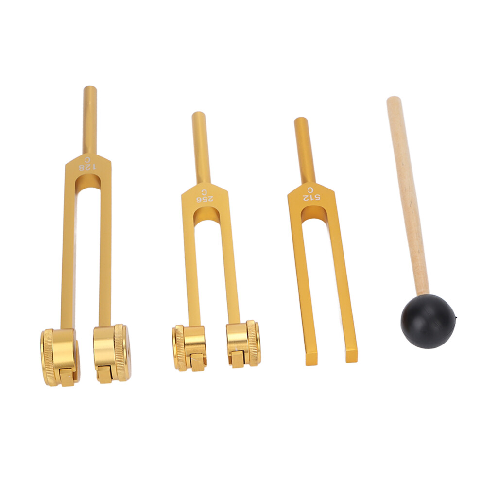 Gold 3 Pcs Aluminium Alloy Tuning Fork Set 128/256/512Hz For Meditation & Healing