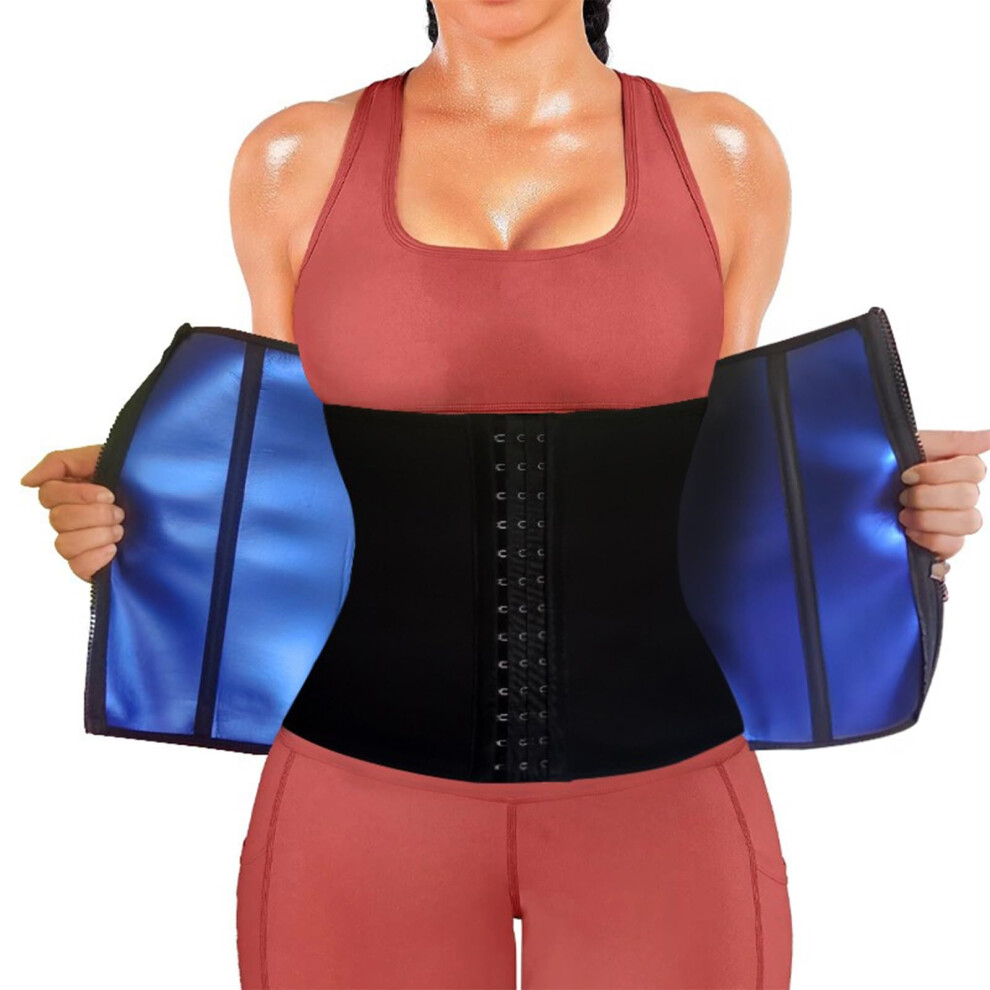 Blue Sweat Waist Trainer Trimmer For Women 2XL Abdominal Sweat Belt Tummy Fat Burner Workout