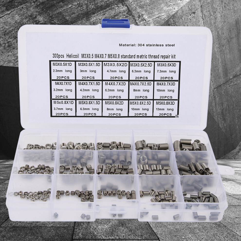 Stainless Steel Thread Repair Set 300Pcs M3x0.5 M4x0.7 M5x0.8 Threaded Inserts 7891382734132