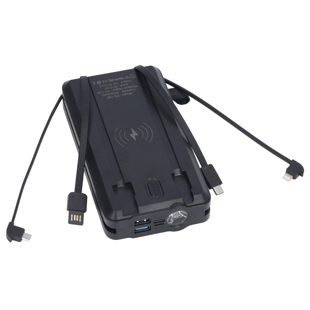 30000Mah Solar Power Bank With 4 Cables, 16.8X9x3.5cm Black 8741375645466
