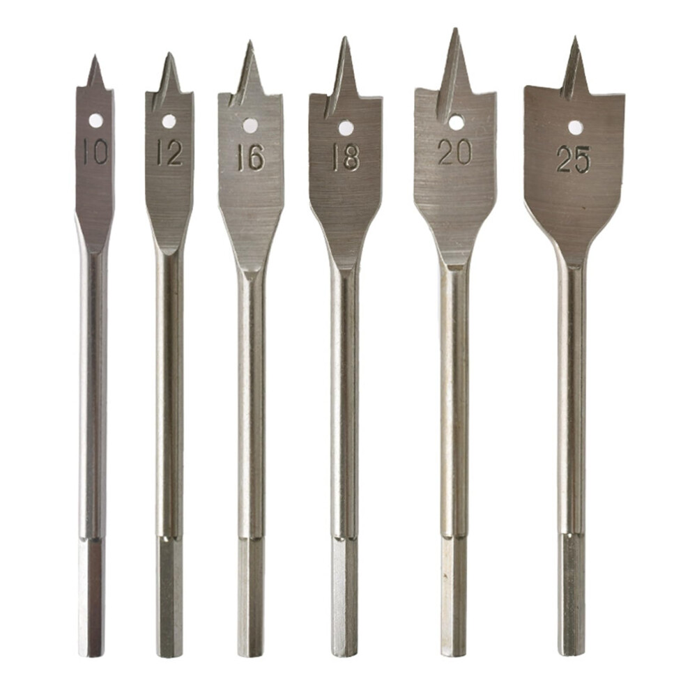6Pcs Titanium Coated Spade Drill Bits Set For Precision Woodworking, Hex Shank Multisize Silver 9199774079822