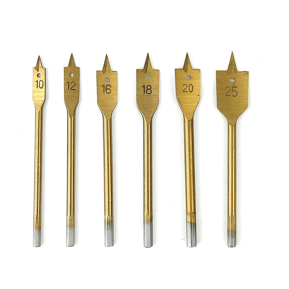 6Pcs Titanium Coated Spade Drill Bits Set For Precision Wood Drilling, Hex Shank Multiple Sizes 9199774080057