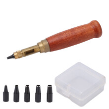 Wood Handle Adjustable Screw Punch Leather Hole Punch Tool High Quality Material Multi Size Easy To Use For Fabric Paper Bookbinding Craft Wide
