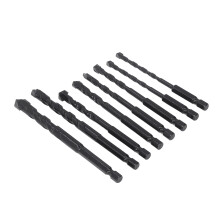 Black 8Pcs Masonry Drill Bit Kit with 6.35mm Hex Shank for Glass