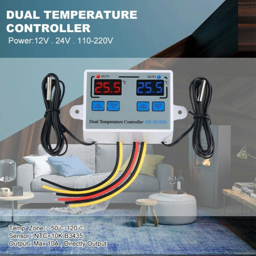 Digital Temperature Controller Dual Display Wide Range 50C to 110C Dual Relay 12V Multi Power 2