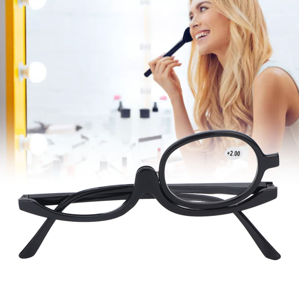 Black Travel-Friendly +2.00 Magnifying Makeup Glasses Frame Rotatable Lens