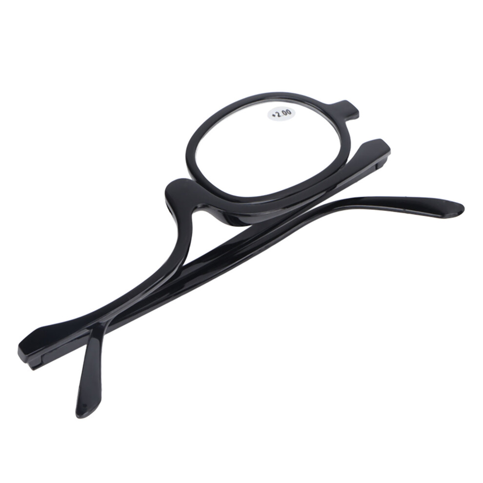 Flip Down Lens Makeup Glasses +2.00 Magnification Black Frame