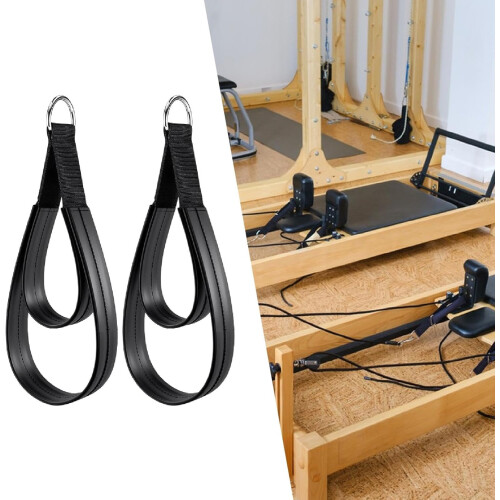 Pilates Double Loop Straps 2 Pack for Reformer Comfortable Grip DRing Straps Silver Rings Improve Dexterity 1