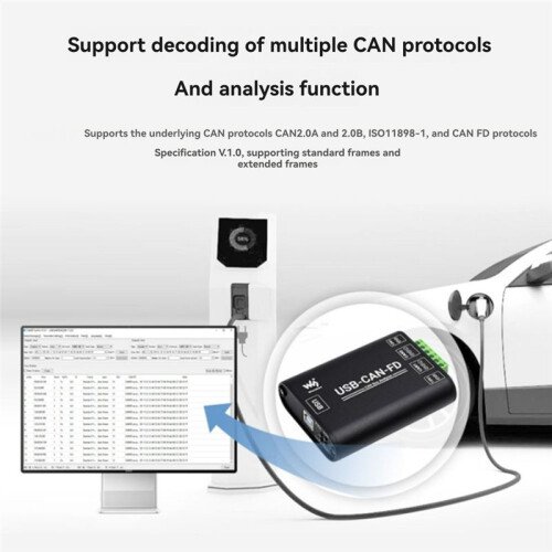 Waveshare USB to CAN FD Adapter Industrial CAN/CAN FD Bus Data Logic Analyzer for Enhanced Communication USB-CAN-FD-B 2