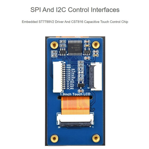 Modulo Display LCD Touch ESP32 da 1,9 Pollici, Risoluzione 172x320, IPS, Comunicazione SPI e I2C con Scheda ESP32-S3 1